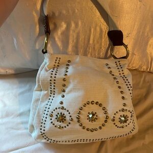 Franco Sarto White and Gold Studded Shoulder Bag